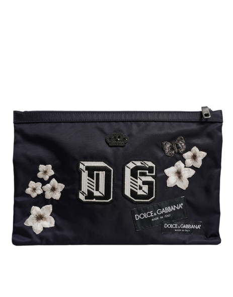 Blue DG Logo Patch Embellished Pouch Clutch Bag Blue DG Logo Patch Embellished Pouch Clutch Bag