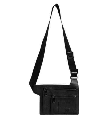 Black Calfskin Leather Messenger Crossbody Bag Black Calfskin Leather Messenger Crossbody Bag