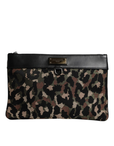 Multicolor Leopard Jacquard Print Logo Plaque Pouch Bag Multicolor Leopard Jacquard Print Logo Plaque Pouch Bag