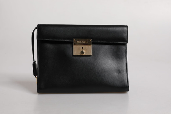 Black Leather Logo Plaque Document Briefcase Bag Black Leather Logo Plaque Document Briefcase Bag