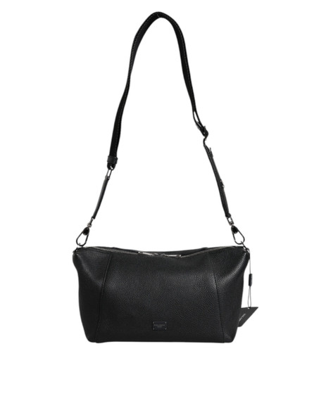 Black Leather Logo Plaque Shoulder Crossbody Bag Black Leather Logo Plaque Shoulder Crossbody Bag