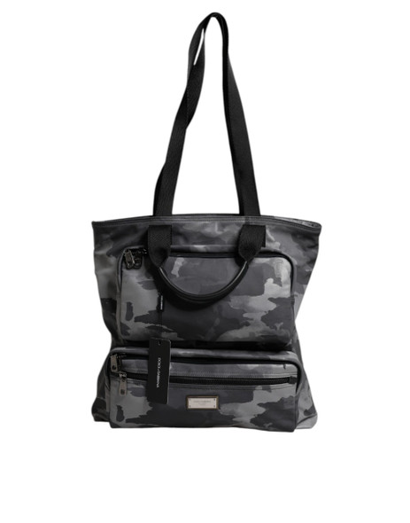 Gray Camo Cotton Multiple Compartments Tote Bag Gray Camo Cotton Multiple Compartments Tote Bag