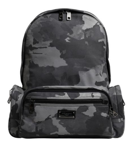 Gray Cotton Camouflage Logo Plaque Backpack Bag Gray Cotton Camouflage Logo Plaque Backpack Bag