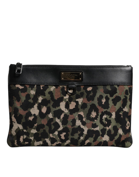 Multicolor Leopard Jacquard Print Logo Plaque Pouch Bag BAG4386 Multicolor Leopard Jacquard Print Logo Plaque Pouch Bag BAG4386