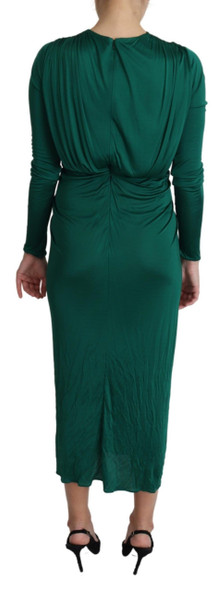 Green Fitted Silhouette Midi Viscose Dress Green Fitted Silhouette Midi Viscose Dress