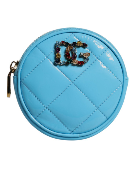 Dolce & Gabbana Light Blue Lamb Leather DG Crystal Round Coin Purse Wallet Dolce & Gabbana Light Blue Lamb Leather DG Crystal Round Coin Purse Wallet