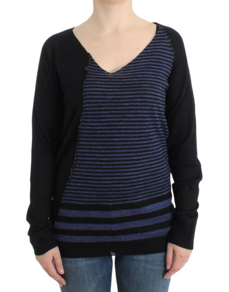 Costume National Black striped V-neck sweater Costume National Black striped V-neck sweater