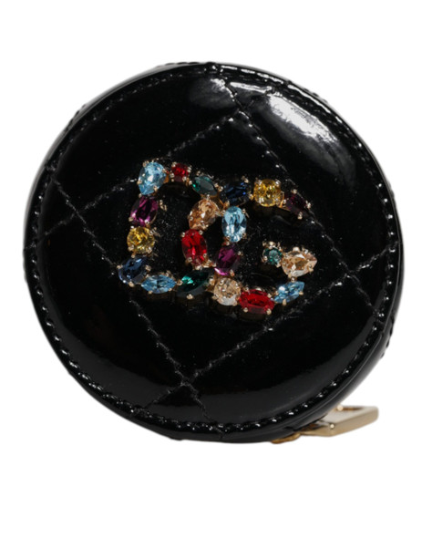 Dolce & Gabbana Black Lamb Leather DG Crystal Round Coin Purse Wallet Dolce & Gabbana Black Lamb Leather DG Crystal Round Coin Purse Wallet