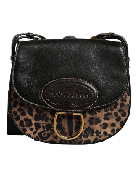 Black Brown Leopard Leather Shoulder Strap Bag Black Brown Leopard Leather Shoulder Strap Bag