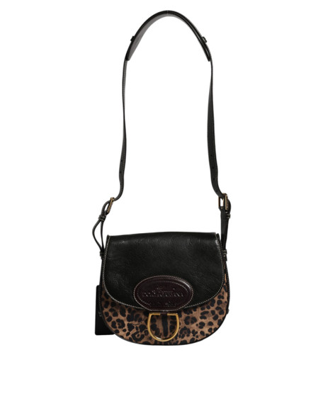 Black Brown Leopard Leather Shoulder Strap Bag Black Brown Leopard Leather Shoulder Strap Bag