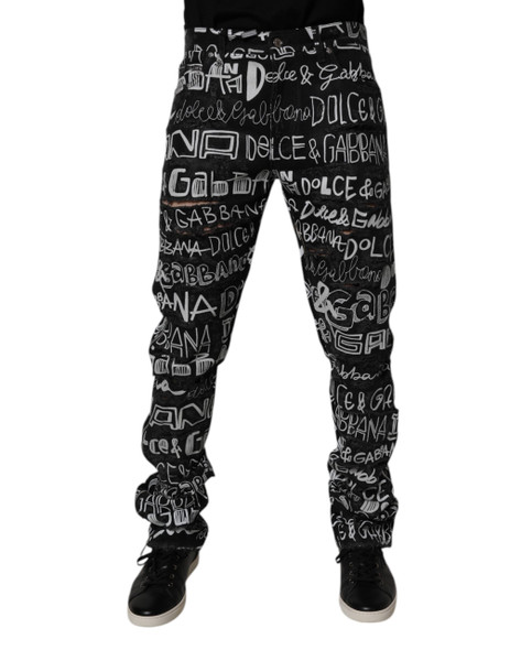 Dolce & Gabbana Black Cotton Logo Print Straight Denim Jeans Dolce & Gabbana Black Cotton Logo Print Straight Denim Jeans