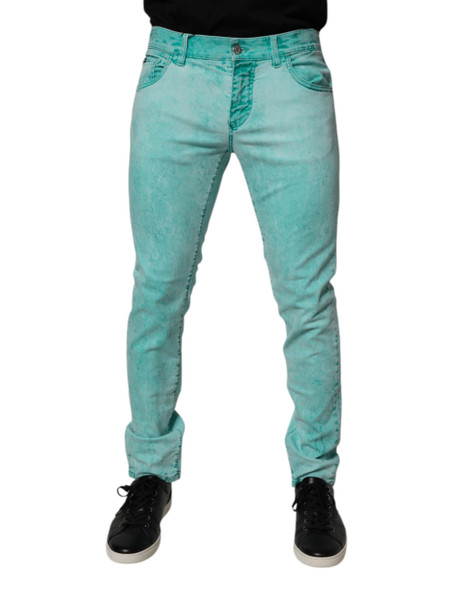 Dolce & Gabbana Green Tie Dye Cotton Skinny Men Denim Jeans Dolce & Gabbana Green Tie Dye Cotton Skinny Men Denim Jeans