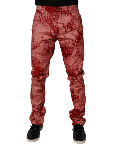 Red Tie Dye Cotton Skinny Men Denim Jeans Red Tie Dye Cotton Skinny Men Denim Jeans