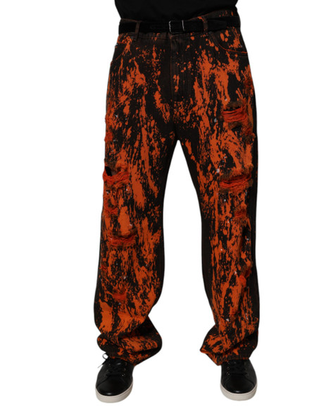 Black Red Tie Dye Cotton Straight Denim Jeans Black Red Tie Dye Cotton Straight Denim Jeans