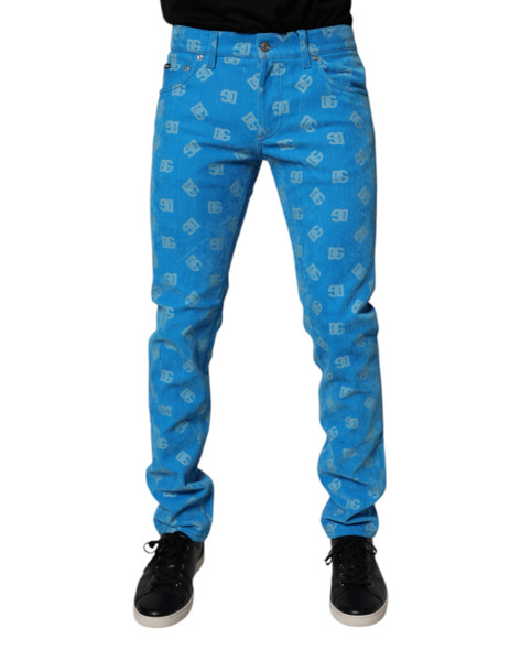Dolce & Gabbana Blue Logo Monogram Cotton Skinny Denim Jeans Dolce & Gabbana Blue Logo Monogram Cotton Skinny Denim Jeans