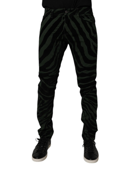 Black Green Stripes Cotton Skinny Denim Jeans Black Green Stripes Cotton Skinny Denim Jeans