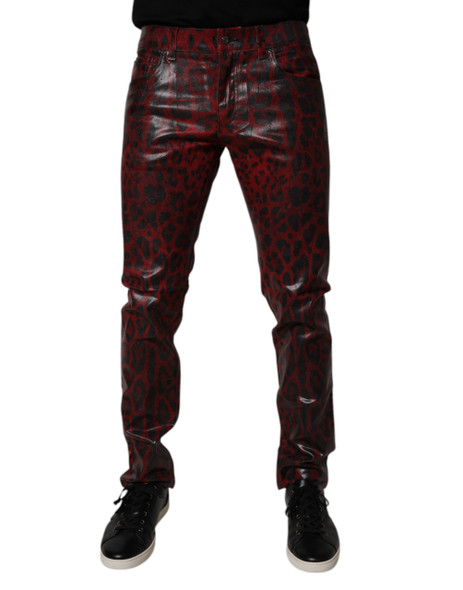Dolce & Gabbana Red Leopard Cotton Skinny Men Denim Jeans Dolce & Gabbana Red Leopard Cotton Skinny Men Denim Jeans