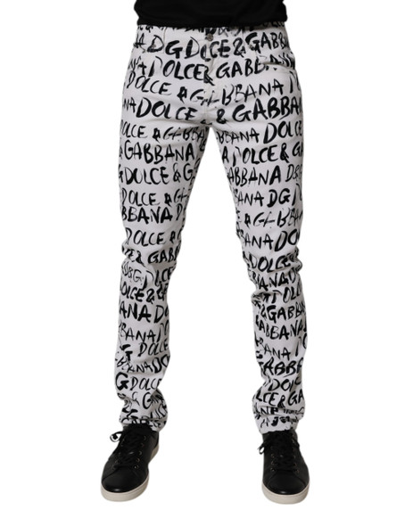 White Cotton Logo Print Skinny Denim Jeans White Cotton Logo Print Skinny Denim Jeans