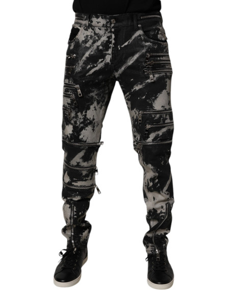 Dolce & Gabbana Black Tie Dye Cotton Skinny Zip Denim Jeans Dolce & Gabbana Black Tie Dye Cotton Skinny Zip Denim Jeans