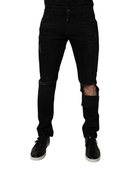 Dolce & Gabbana Black Ripped Cotton Skinny Men Denim Jeans Dolce & Gabbana Black Ripped Cotton Skinny Men Denim Jeans