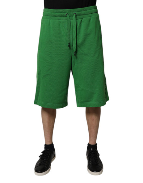 Green Cotton Men Sweatshorts Bermuda Shorts Green Cotton Men Sweatshorts Bermuda Shorts