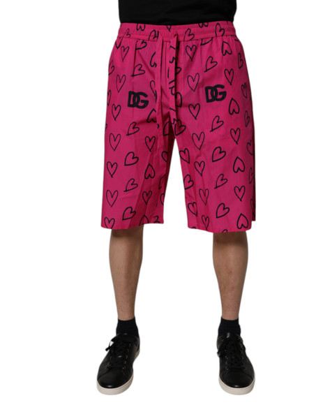 Pink Cotton Heart Print Bermuda Shorts Pink Cotton Heart Print Bermuda Shorts