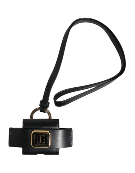 Black Leather Strap Gold Metal Logo Plaque Airpods Case Black Leather Strap Gold Metal Logo Plaque Airpods Case
