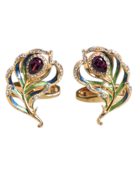 Multicolor Peacock Feathers 925 Sterling Silver Cufflink Multicolor Peacock Feathers 925 Sterling Silver Cufflink