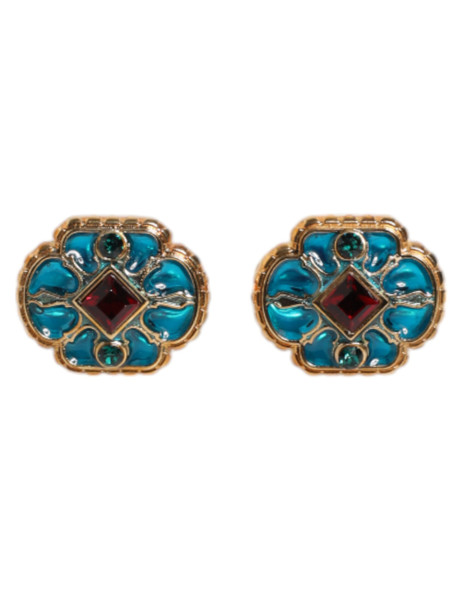 Gold Brass Blue Enameled Flower Cufflink Gold Brass Blue Enameled Flower Cufflink