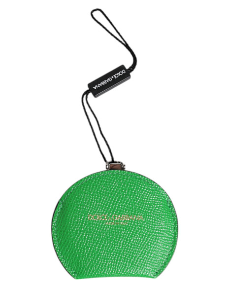 Green Calfskin Leather Round Logo Hand Mirror Holder SMY10591 Green Calfskin Leather Round Logo Hand Mirror Holder SMY10591