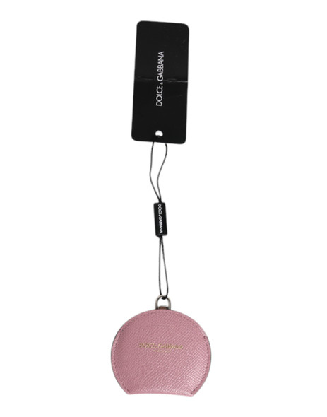 Pink Calfskin Leather Round Logo Hand Mirror Holder Pink Calfskin Leather Round Logo Hand Mirror Holder