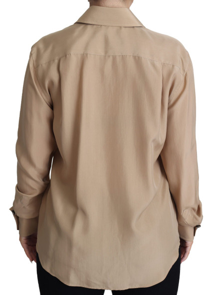 Beige Silk Shirt Decorative Buttons Top Beige Silk Shirt Decorative Buttons Top