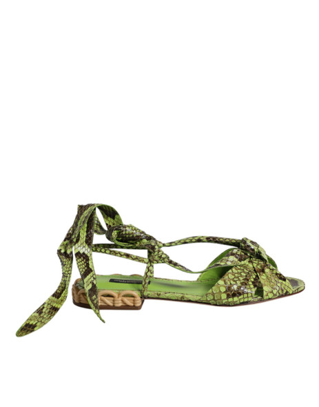 Dolce & Gabbana Green Animal Print Ankle Wrap Sandals Shoes LA12551 Dolce & Gabbana Green Animal Print Ankle Wrap Sandals Shoes LA12551