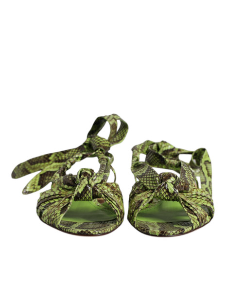 Dolce & Gabbana Green Animal Print Ankle Wrap Sandals Shoes LA12551 Dolce & Gabbana Green Animal Print Ankle Wrap Sandals Shoes LA12551