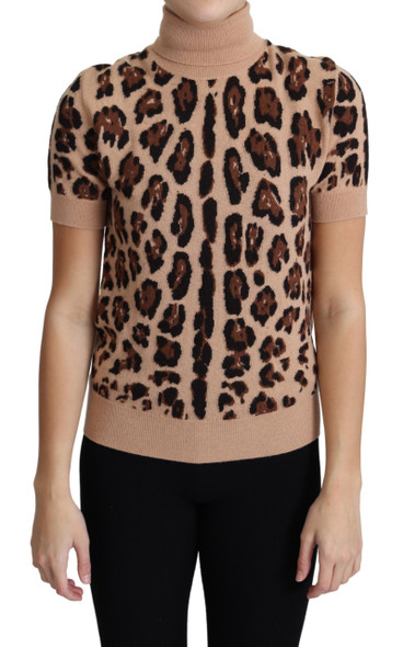 Beige Leopard Print Virgin Wool Turtleneck Top Beige Leopard Print Virgin Wool Turtleneck Top
