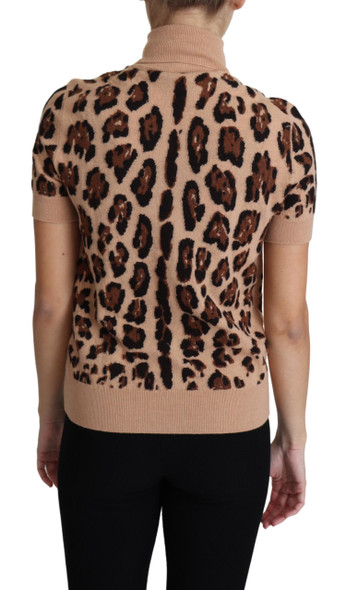Beige Leopard Print Virgin Wool Turtleneck Top Beige Leopard Print Virgin Wool Turtleneck Top