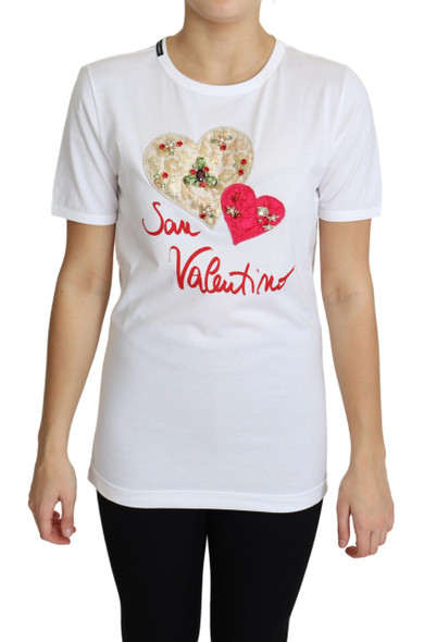 White San Valentino Heart Crystals T-shirt Top White San Valentino Heart Crystals T-shirt Top