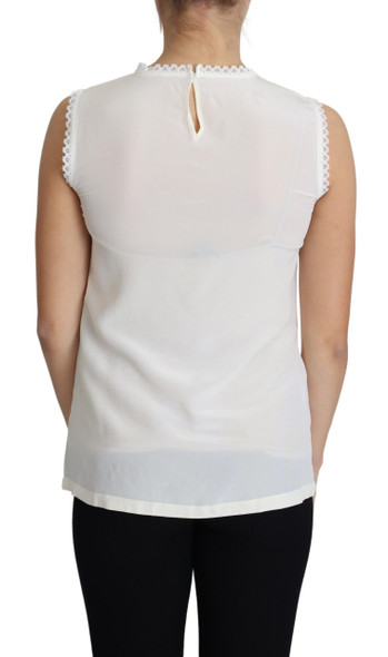 White Blouse Silk Lace Trimmed Sleeveless Top White Blouse Silk Lace Trimmed Sleeveless Top