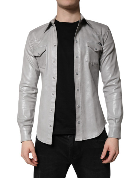 Metallic Gray Cotton Button Down Shirt Metallic Gray Cotton Button Down Shirt