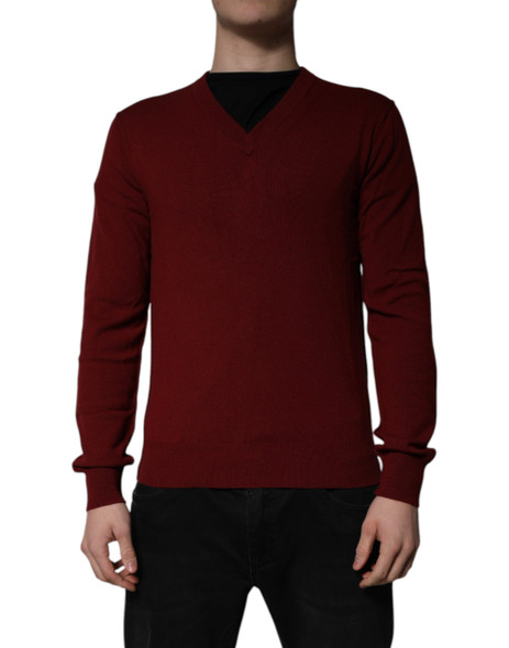 Dolce & Gabbana Maroon Cashmere V-neck Men Pullover Sweater TSH84510 Dolce & Gabbana Maroon Cashmere V-neck Men Pullover Sweater TSH84510