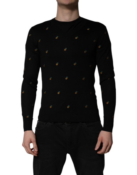 Dolce & Gabbana Black Pineapple Crew Neck Pullover Sweater Dolce & Gabbana Black Pineapple Crew Neck Pullover Sweater