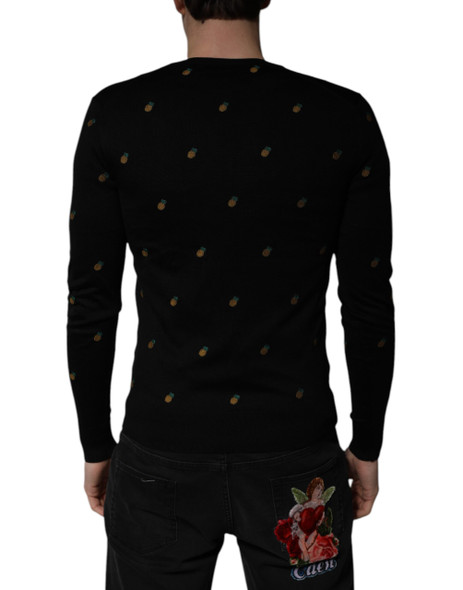 Dolce & Gabbana Black Pineapple Crew Neck Pullover Sweater Dolce & Gabbana Black Pineapple Crew Neck Pullover Sweater