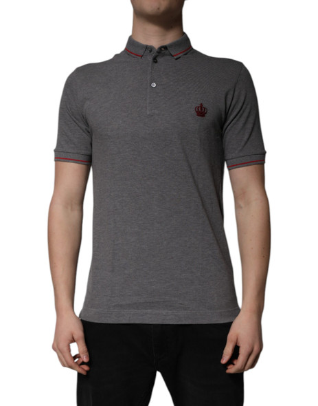 Gray Cotton Crown Collared Polo T-shirt Gray Cotton Crown Collared Polo T-shirt