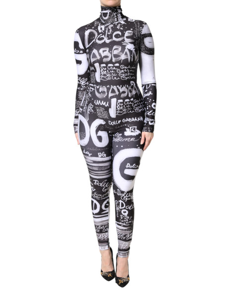Dolce & Gabbana Black Logo Turtleneck Bodycon Jumpsuit Dress Dolce & Gabbana Black Logo Turtleneck Bodycon Jumpsuit Dress