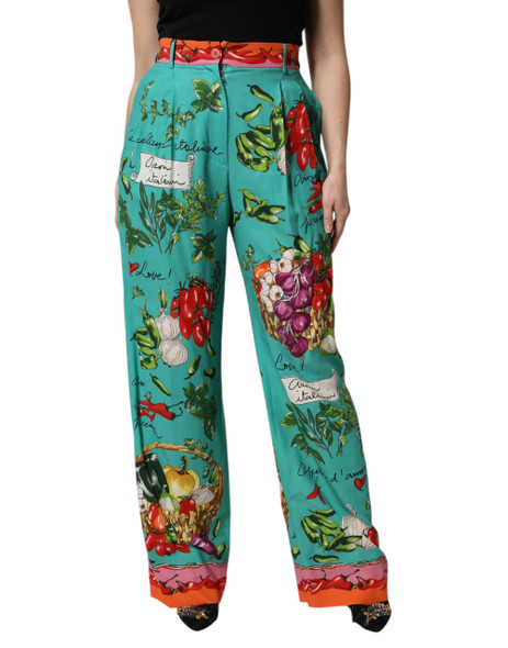 Green Silk Printed Straight Pants Green Silk Printed Straight Pants