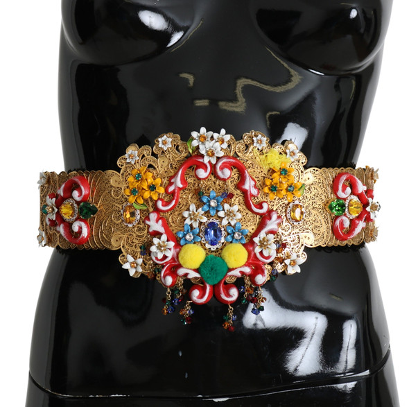 Dolce & Gabbana Embellished Floral Crystal Wide Waist Golden Belt Dolce & Gabbana Embellished Floral Crystal Wide Waist Golden Belt