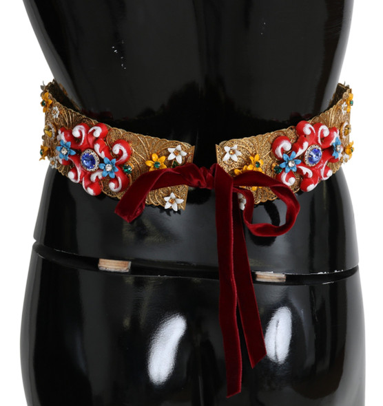 Embellished Floral Crystal Wide Waist Golden Belt Embellished Floral Crystal Wide Waist Golden Belt