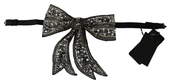 Dolce & Gabbana Silver Tone 100% Silk Crystal Embellished Women Bowtie Dolce & Gabbana Silver Tone 100% Silk Crystal Embellished Women Bowtie