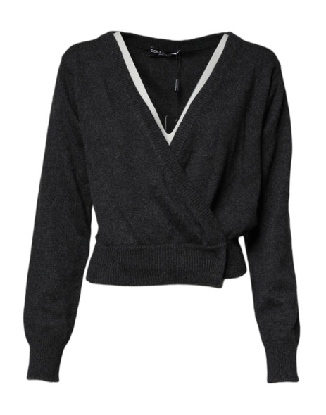 Grey Cashmere Deep V-neck Pullover Sweater Grey Cashmere Deep V-neck Pullover Sweater