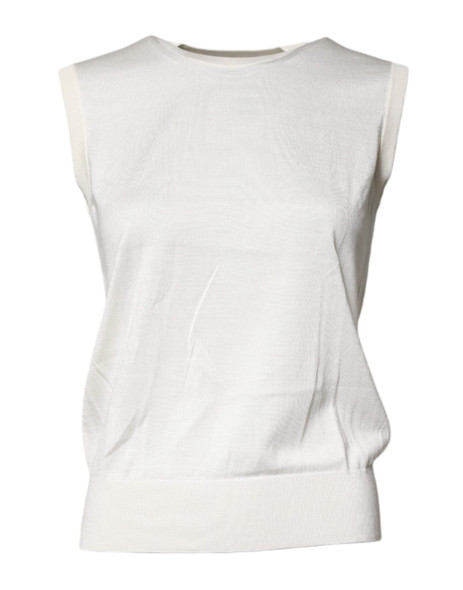 Dolce & Gabbana Cream Sleeveless Silk Round Neck Tank Top Dolce & Gabbana Cream Sleeveless Silk Round Neck Tank Top